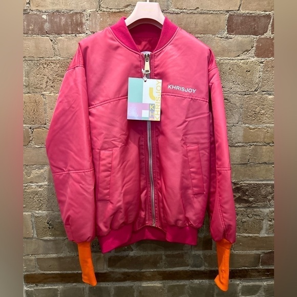 Khrisjoy NWT Satin Oversized Bomber Jacket in Pink GARDENIA Sz 0 (S) - Picture 4 of 11